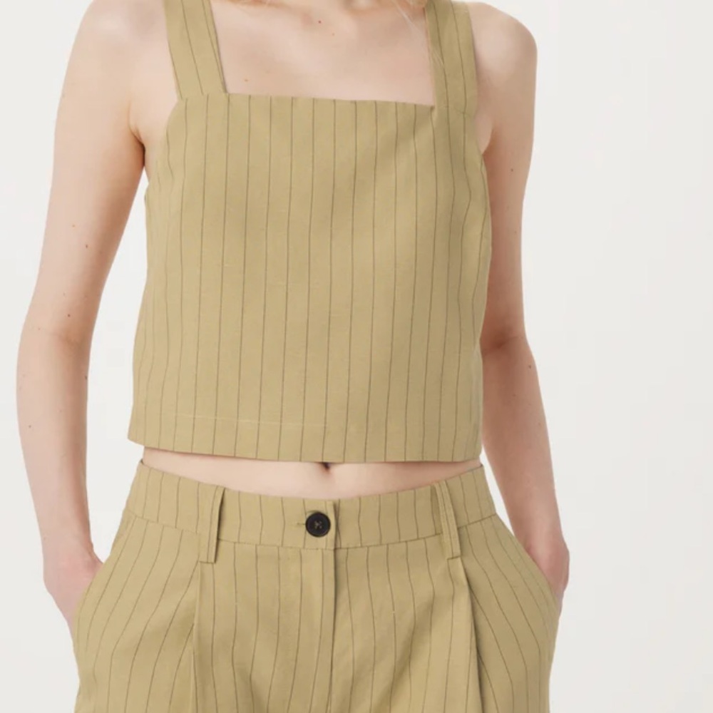 Frank and Oak The Striped Shell Linen Top in Cream Yellow
